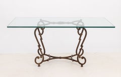 Mid-Century Modern Glass Top Wrought Iron Dining Table