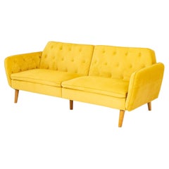 Contemporary Mustard Yellow Velvet Upholstered Convertible Sofa