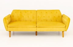 Contemporary Mustard Yellow Velvet Upholstered Convertible Sofa