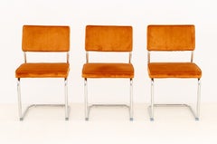 Knoll Style Chrome and Burnt Orange Velvet Upholstered Chairs, 6