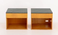Pair of Vintage Modern Gray Stone Oak Bedside Tables