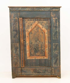 Antique Central European Polychromed Pine Wardrobe, 19th Century