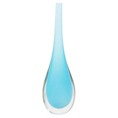 Vintage-Vase aus Murano-Glas im „Sommerso“-Stil, hellblau, mit Flaschenhals