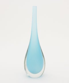 Vintage-Vase aus Murano-Glas im „Sommerso“-Stil, hellblau, mit Flaschenhals