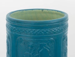Arts and Crafts Style Teal Floral Motif Umbrella Stand