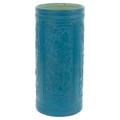 Arts and Crafts Style Teal Floral Motif Umbrella Stand