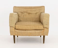 Fauteuil rembourré en laine marron clair et vert, signé Edward Wormley pour Dunbar