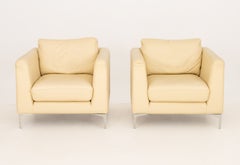 Pair of Nicoletti Off-White Leather Upholstered Club Chairs