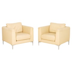 Pair of Nicoletti Off-White Leather Upholstered Club Chairs