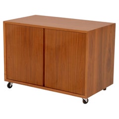Danish Modern Teak Rolling Two Door Cabinet with Two Shelves