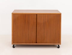 Danish Modern Teak Rolling Two Door Cabinet with Two Shelves