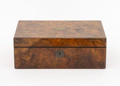 Victorian Burl Walnut Writing Box with Two Inkwells