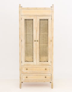 Vintage Distressed Faux Bamboo Armoire with Linen Curtains