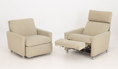 Pair of Modern Beige Wool Upholstered Reclining Chairs
