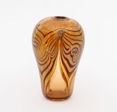 Vintage Modern Pulled Feather Amber Glass Vase, 1975