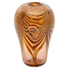 Vintage Modern Pulled Feather Amber Glass Vase, 1975