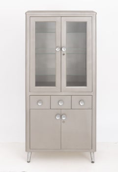 Art Deco Style Gray Patinated Metal Display Cabinet