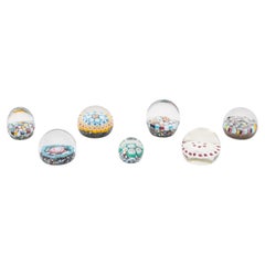 Collection of Seven Collection of Murano & French Millefiori Glass Paperweights