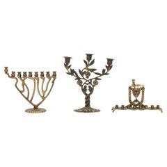 Collection of Three Vintage Judaica Brass Candelabra