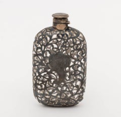 Collection of Three American Art Nouveau Silver and Cut Crystal Flasks