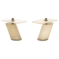 Pair of Brutalist Industrial Concrete Side Tables with Frosted Acrylic Top
