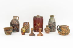 Antique American Marbleized Glazed Pottery Articles, 10
