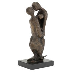 Illegibly Signed Family Embrace Vintage Bronze Sculpture