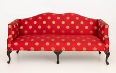 Queen Anne Style Red and Gold Upholstered Camelback Sofa
