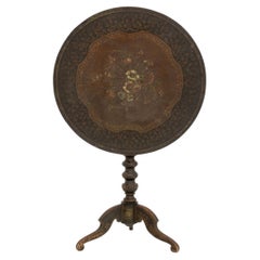 American Folk Art Floral Painted Tilt-Top Tripod Table