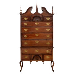 Vintage Queen Anne Style Mahogany Highboy with Brass Hardware