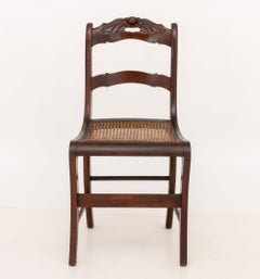 Victorian Mahogany Side Chair, Carved Floral Crest and Caned Seat