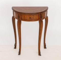 Louis XV Style Demilune Herringbone Parquetry Walnut Console Table
