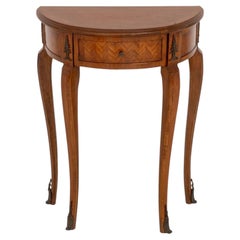 Louis XV Style Demilune Herringbone Parquetry Walnut Console Table