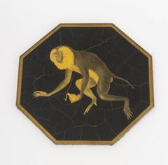Two Monkey Decoupage Reverse Painted Octagonal Glass Plates