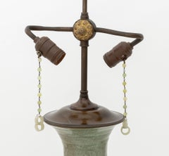 Chinese 17th Century Longquan Celadon Vase Mounted as a Lamp with Jade Pulls
