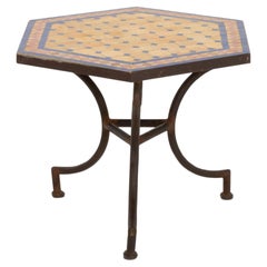 Moroccan Zellige Blue and Pink Tile Top Hexagonal Table