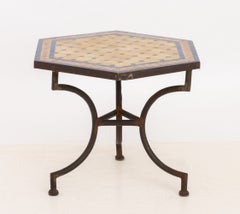 Moroccan Zellige Blue and Pink Tile Top Hexagonal Table