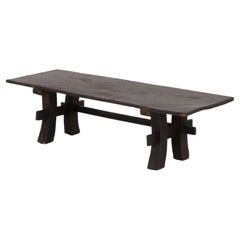 Japanese Ebonized Wood Bench, Meiji Period, 19th Century