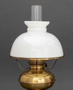Two Electrified Oil Lamps, Each With a Milk Glass Shade