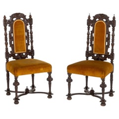 Pair of Jacobean Style Carved Mahogany Side Chairs