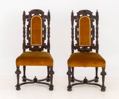 Pair of Jacobean Style Carved Mahogany Side Chairs