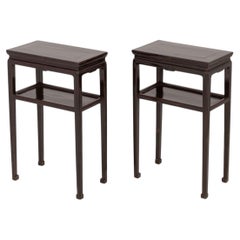 Pair of Chinese Two-Tier Lacquered Wood Pedestal Tables