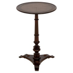Regency Style Circular Mahogany Side Table with Tan Leather Top
