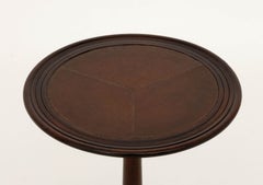 Regency Style Circular Mahogany Side Table with Tan Leather Top