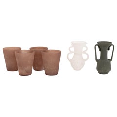 Group of Six Murano Scavo Art Glass Vases and Cups