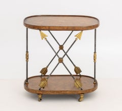 Maitland-Smith Oval Two-Tier Rolling Cart with Gilt Foliate Design