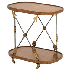 Maitland-Smith Oval Two-Tier Rolling Cart with Gilt Foliate Design