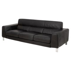 Nicoletti "Simon" Black Leather Upholstered Three-Seat Sofa