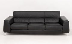 Nicoletti "Simon" Black Leather Upholstered Three-Seat Sofa
