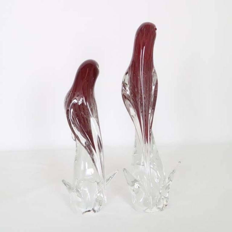 Pair of Murano Glass Parrot Birds by Barbini In Excellent Condition In New York, NY